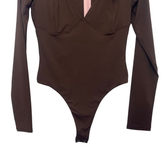 Qinsen Bodysuit Womens Medium Chocolate Brown Long Sleeve New - Picture 4 of 9
